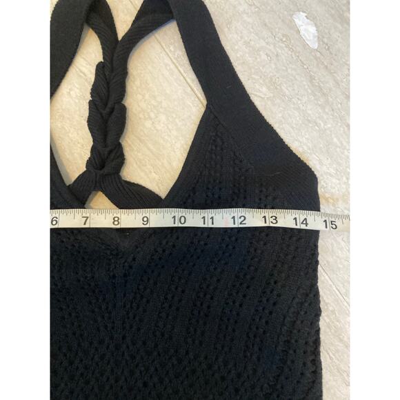 Express Maxi Tank Dress Small Crochet Open Knit Racerback Beach Boho Black Y2K - Picture 8 of 14